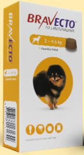 一錠除（迷你型犬）2~4.5KG 除 跳蚤 壁蝨 毛囊蟲12週用一次 BRAVECTO,忠愛動物醫院