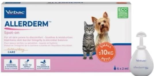 忠愛動物醫院,法國維克Virbac｜全膚樂 Allerderm 6管 每管2ml 犬貓 外用皮膚滴劑 皮膚保健